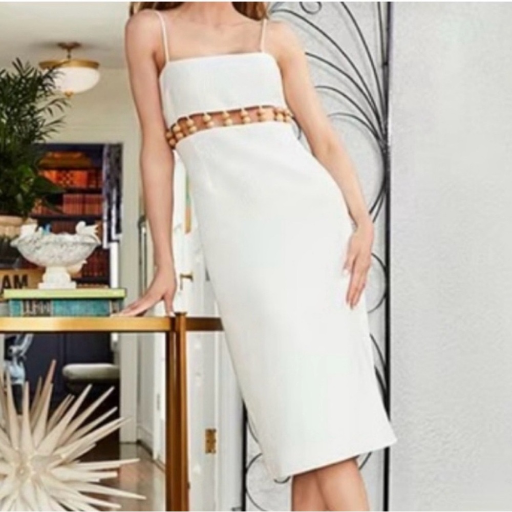 ANTONIO MELANI White Midi Dress with Gold Braided Waistband